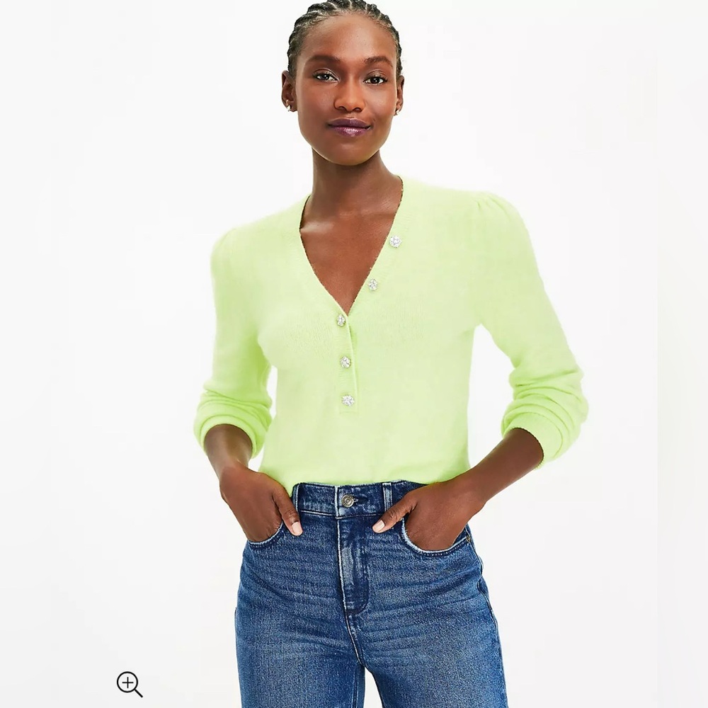 LOFT- Jeweled Button Henley Sweater